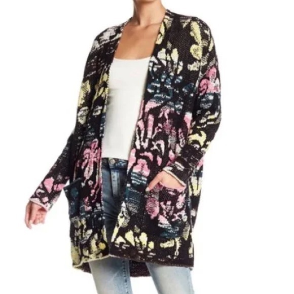 Free People XS Think Twice Cardigan Multi-Color Oversized Bohemian Hippie Boho - Picture 2 of 10